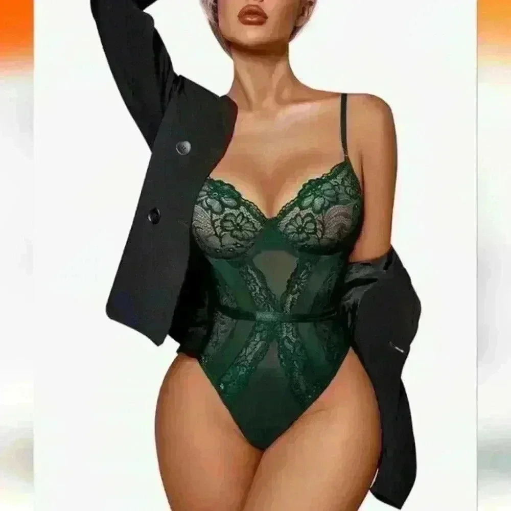 AVIDLOVE | Women's Dark Green Lingerie  Lace Baby Doll Bodysuit